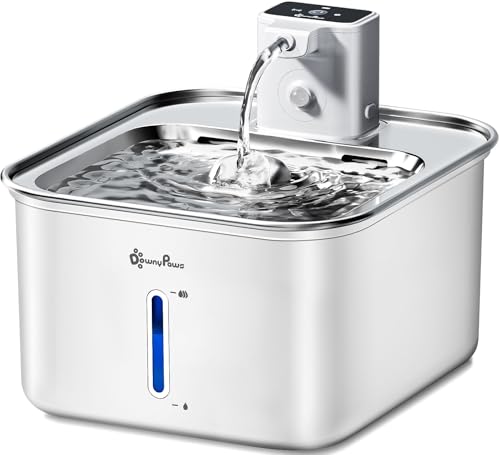 DownyPaws Cat Water Fountain Stainless Steel Wireless, 101 oz/3L FurSink Cordless Water Fountain for Cats, Battery Operate...