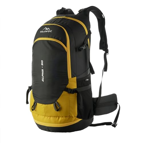 TRAWOC ALPHA 50 Litre Travel Backpack Water Resistant Daypack Bag for Cycling Trekking Hiking Camping for Men & Women, Yellow