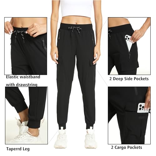 Cargo Joggers for Women with Pockets, Hiking Pants Lightweight Waterproof Quick Dry for Womens Camping Travel