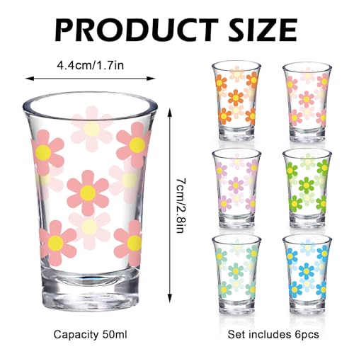 Whaline 6Pcs Daisy Shot Glasses 6 Colors Daisy Flower Drinking Glasses 1.7oz Colorful Small Glass Shot Cups for Party Bar ...
