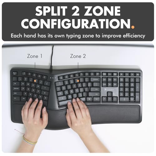 X9 Wired Ergonomic Keyboard with Cushioned Wrist Rest - Type Comfortably Longer - USB Wired Split Keyboard for Laptop, PC...