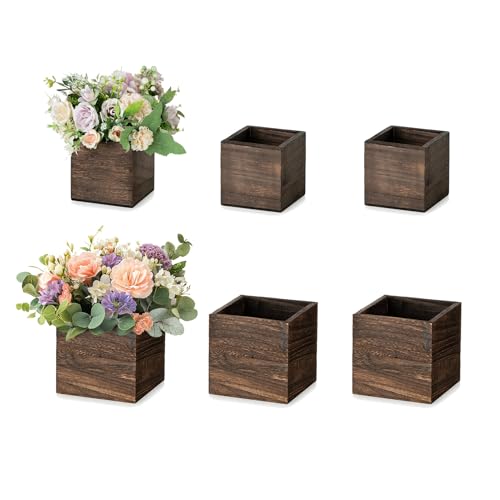NUPTIO Wooden Box for Centerpiece Wedding: 6 Pcs Rustic Square Planter Box for Christmas Table Fall Decorations - 4×4" & ...