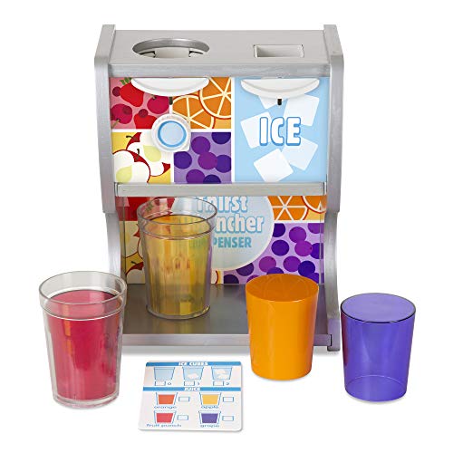 Melissa & Doug Thirst Quencher Wooden Drink Dispenser with Juice Inserts, Ice Cubes & Play Kitchen Accessories, Preschool ...