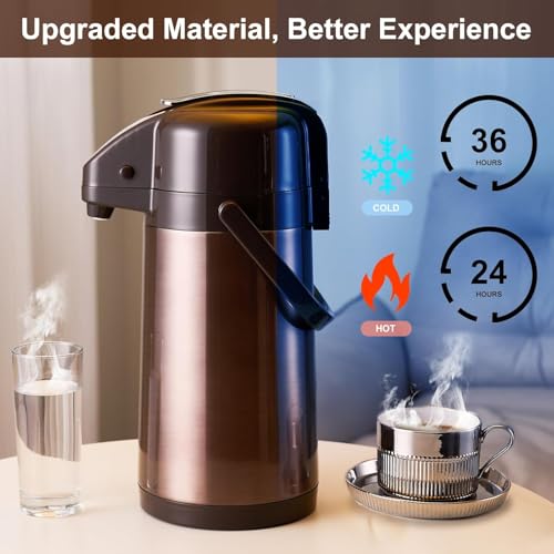 PARACITY Upgraded Airpot Coffee Carafe with Double Pump, Stainless Steel Drink Dispenser for Hot/Cold Beverage with Lazy S...
