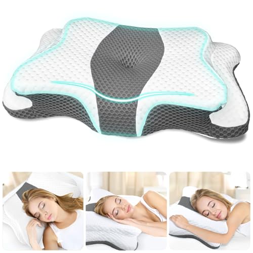 CHxxy Memory Foam Pillows, Cervical Pillow for Neck and Shoulder Pain Relief, Ergonomic Contour Bed Pillow, Soft for Side ...