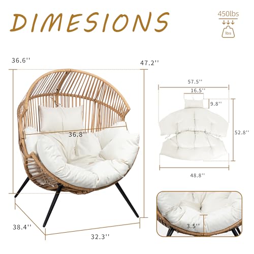 Shintenchi Wicker Egg Chair Outdoor Rattan Patio Chair with Cushion,Oversized Patio Lounge Chairs with Cushion Egg Basket ...