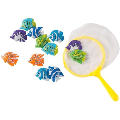 Swimming Pool Dive & Catch Fish Set - Pool Diving Adventure & Fishing Net - Kid Activity with Colorful Fish - 13-Piece, Mu...
