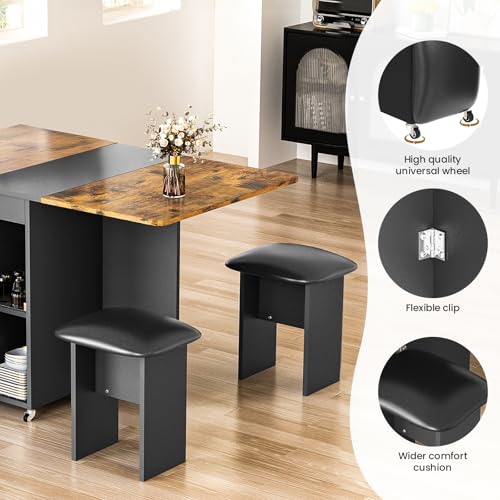 AWQM Foldable Dining Table Set for 4,Folding Dining Table with 4 Leather Chairs & Storage,Drop Leaf Dinner Table with 6 Wh...