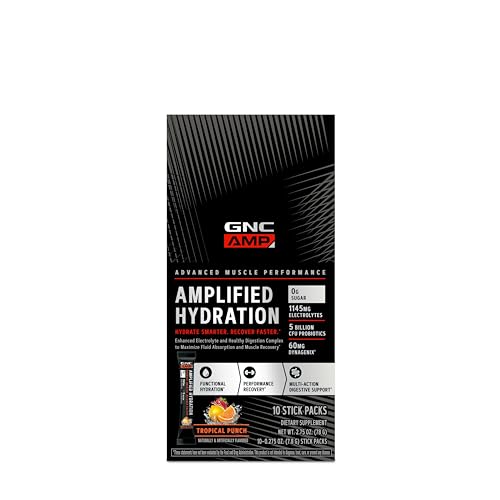 GNC AMP Amplified Hydration Electrolyte Powder Drink Mix | Enhanced Electrolyte & Healthy Digestion Complex | Tropical Pun...