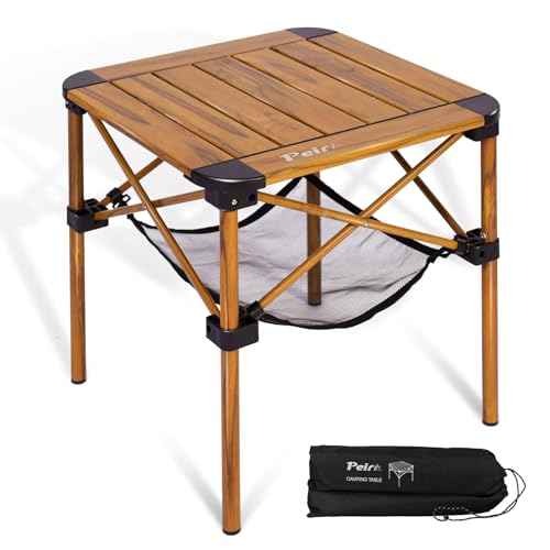 Peirhw Folding Camping Table, Portable Lightweight Aluminum Camp Table Roll Up Top with Storage Net for Outdoor, Camping, ...