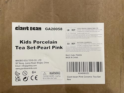 Giant bean Porcelain Tea Set, Pearl Pink Real Tea Party Set for Little Girls, British Royal Princess Series Teapot & Cup & Saucer & Sugar Bowl & Suitcase, for Little Kids Toddlers