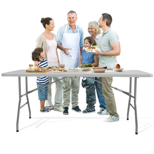 TRINEAR 6FT Folding Table, Portable Plastic Folding Table, Foldable Dining Tables with Carrying Handle for Party, Picnic, ...