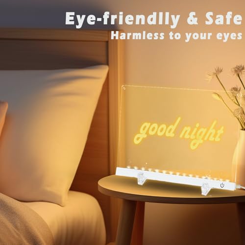 LED Note Board with Colors 12-Color Illuminated Acrylic Drawing Board - Dry-Erase Night Light with Stand for Home/Office/G...