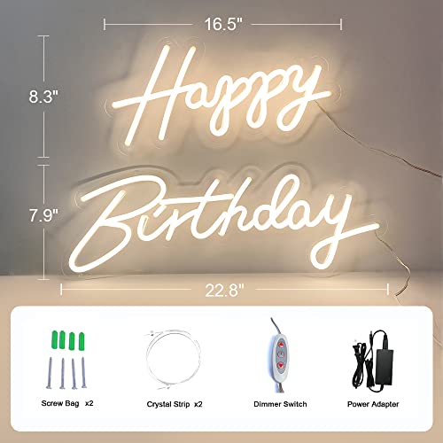 40"/23" Happy Birthday Neon Sign Large - Happy Birthday Sign 12V - Happy Birthday Light Up Sign with Dimmable Switch - 2PC...