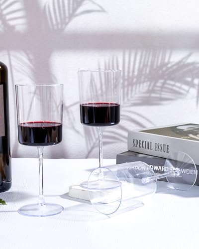YOUBET 36 Pack Clear Plastic Wine Glasses - 10 OZ Disposable Square Wine Glasses with Stem for Wedding & Party & Anniversary