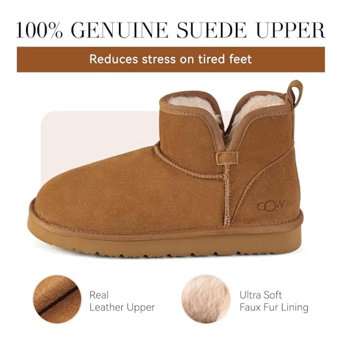 OOW Winter Ankle Genuine Suede Boots for Women Snow Slip On Comfort Short Booties Fall Warm Casual Fuzzy Shoes for Indoor...