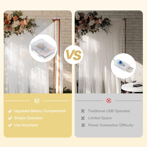 EMART White 10x10ft Tulle Backdrop Curtains with Lights String,Sheer Backdrop Curtains for Wedding, Baby Shower,Photoshoo...