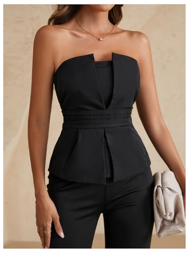 winkbay Women's Ruched Strapless Tube Top Elegant Asymmetrical Fitted Party Tops