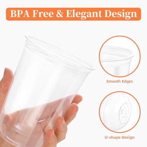 WELLIFE 16 oz Clear Plastic Cups, 50 Pcs Disposable Wine Glasses Stemless Cocktail Punch Cups for Cold Drinking Party Supp...