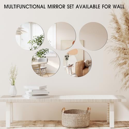 VASUHOME 12" Round Mirror Centerpieces for Tables, Glass Circle Mirror Plates with Smooth Edge and Cushioned Feet, Ideal f...