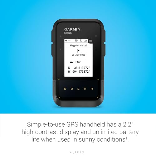 Garmin eTrex® Solar, GPS Handheld Navigator, Unlimited Battery Life, Water Resistant