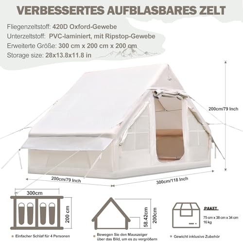Inflatable Camping Tent, Glamping Inflatable Tent for Camping, 4 Season Water&Windproof Outdoor Oxford Blow Up Cabin Tent ...