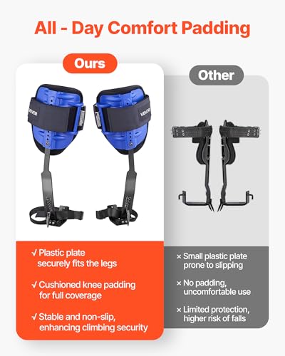 VEVOR Tree Climbing Spikes, 1 Pair Height-Adjustable Climbing Spurs, 350lbs Load Capacity Tree Climbing Gear with Straps, ...