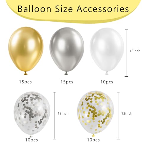 Gender Reveal 60 Pcs Balloons for Birthday Party，12 Inch Gold and Silver Latex Metallic Balloons 12 Inch Gold and Silver C...