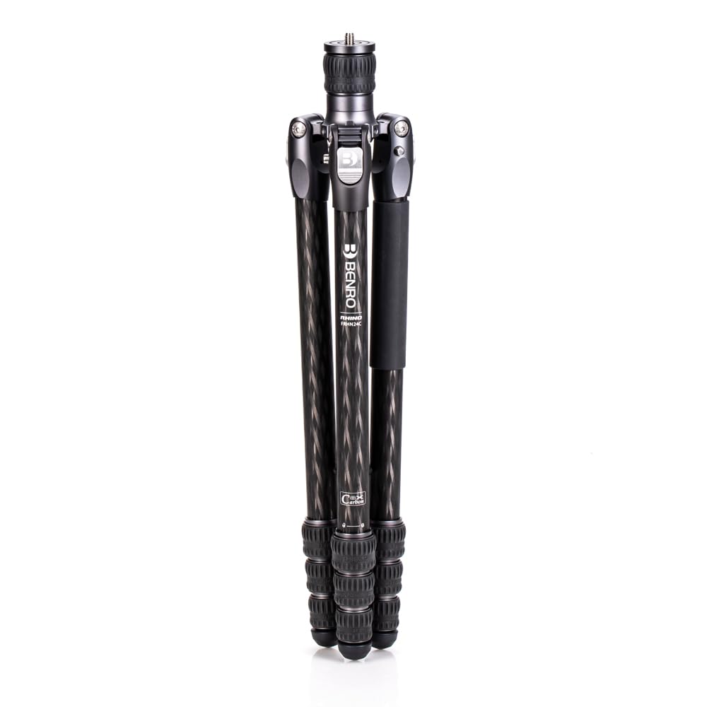 Benro Rhino Series Carbon Fiber Tripod with Lightweight Foldable Design, Multi Angle Legs, Twist Lock Adjustments and Monopod Conversion for Hybrid Photo and Video Creators (FRHN24C)