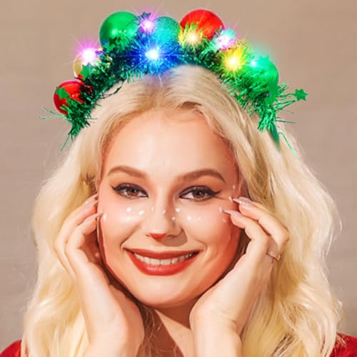 CAKURE LED Christmas Headband Green Light Up Christmas Ball Headbands Xmas Hair Hoop Holiday Party Costume Headwear Hair A...