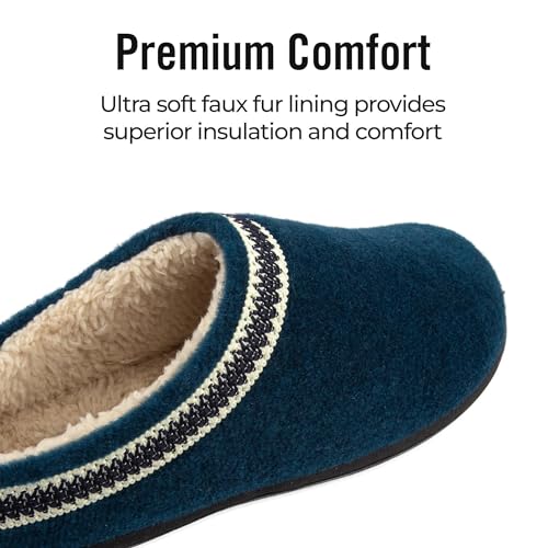Clarks Womens Wool Felt Clog Slippers JMH1319T - Warm Cozy Plush Faux Fur Lined - Indoor Outdoor House Slipper for Women
