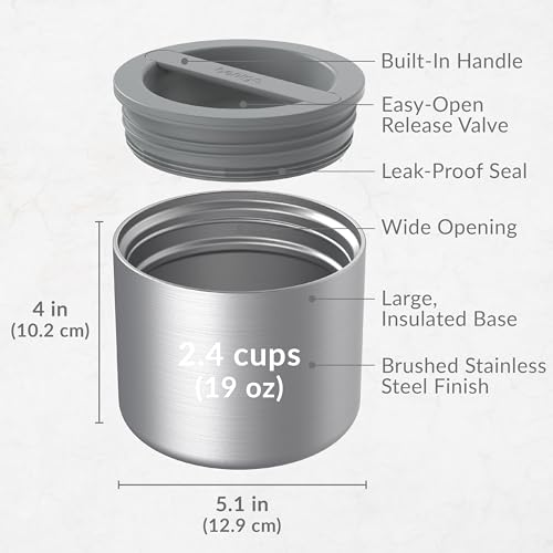 Bentgo Stainless Insulated Food Container - 2.4 Cups (19 oz), Triple-Layer Insulation, Vacuum Seal, Leak-Proof, Built-In H...