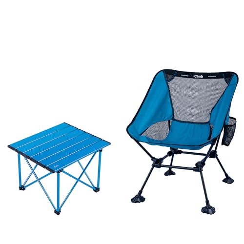iClimb 1 Folding Table and 1 Anti-Sinking Chair Bundle, Ultralight Compact for Adults Outdoor Beach Backpacking Hiking Cam...