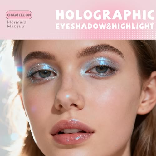 HOSAILY Holographic Duochrome Blue Glitter Eyeshadow, Color Shift Metallic Shimmer Eyeshadow Palette, Chameleon Sparkle In...