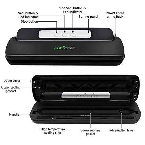 NutriChef Automatic Handheld Vacuum Sealer Machine - Simple & Compact Fresh Saver Meal - Vacuum Sealing System with Starter Pack for Food Preservation
