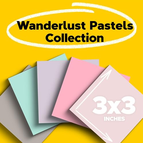 Post-it 100% Recycled Paper Super Sticky Notes, 3 in. x 3 in., 5 Pads, 70 Sheets per Pad, Wanderlust Pastels, New Year Org...