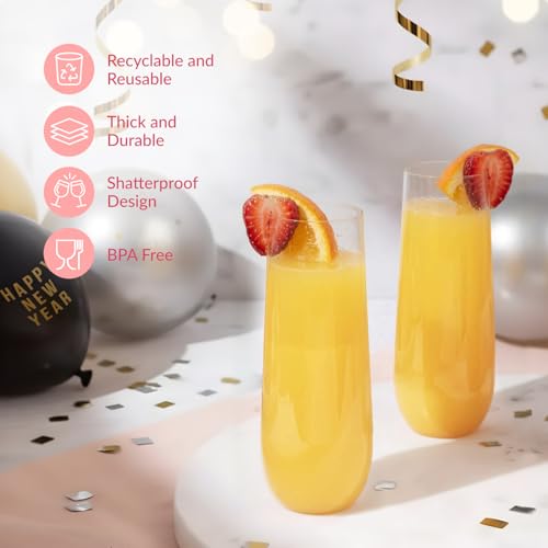 Prestee 48 Pack Plastic Champagne Flutes 9 oz - Stemless Disposable Champagne Flutes for Cocktails Mimosa Bar and Party Su...