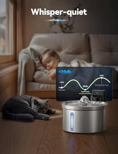 FEELNEEDY Wireless Cat Water Fountain - Safe Water-Electricity Separation, 3.5L Stainless Steel, 4000mAh Battery, XL Filte...