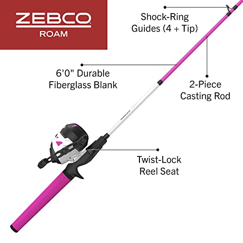 Zebco Roam Baitcast and Spincast Fishing Rod and Reel Combos with 6-Foot 6-Inch and 6-Foot 2-Piece Fiberglass Fishing Poles