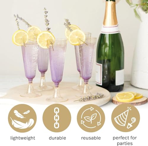 MATANA 50 Premium Plastic Champagne Flutes, Gold Glitter, 5oz - Reusable Cocktail Glasses for Mimosa, Dessert, Wine - Toas...