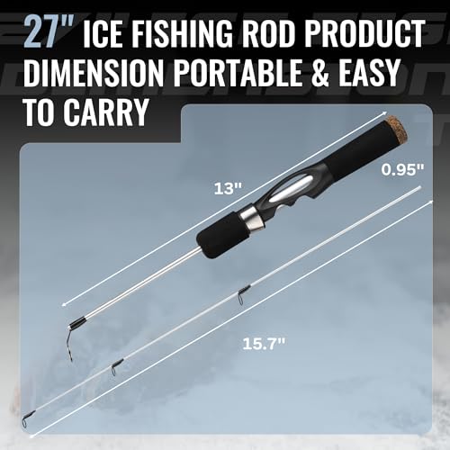WIDDEN Ice Fishing Rod and Reel Combo, 27" Medium Light Spinning Ice Fishing Pole, Gear with Tackle Box Kit, Line, Lures f...