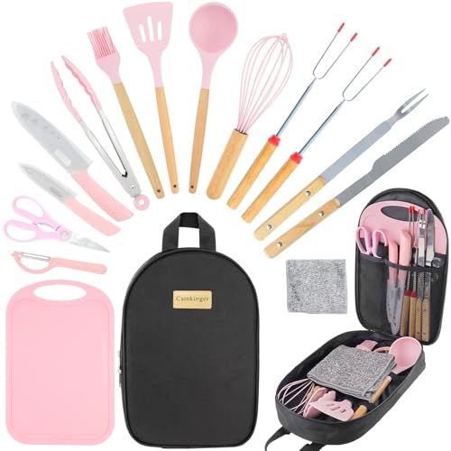 Camkinger Camping Accessories Kitchen Cooking Utensils Set - Portable Outdoor Camp Cookware Set, Silicone Camper Essential...