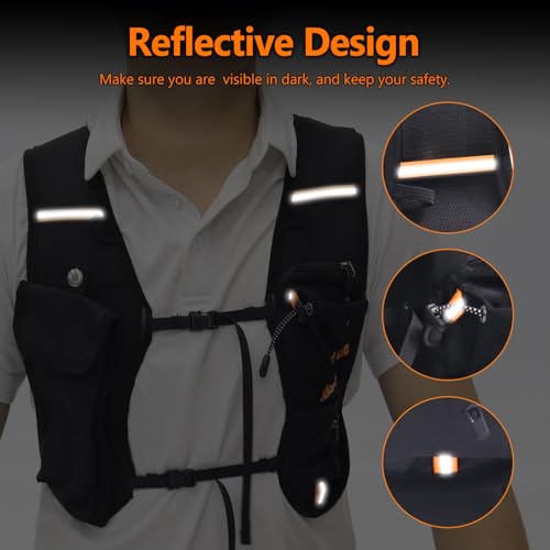 Lightweight Hydration Backpack with 2L Hydration Bladder & Compass & Whistle, Touch Phone Pocket, Breathable Reflective Hy...