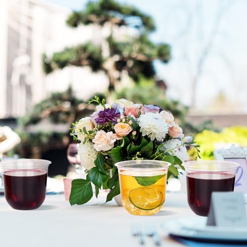 KesaPlan 50 Pcs Disposable Stemless Glasses 12oz Crystal Plastic Wine Glasses Clear Classic Cup for Meeting Weddings Birth...
