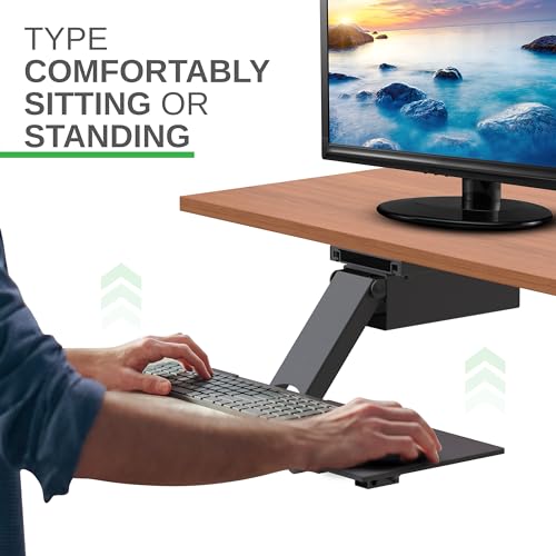 Uncaged Ergonomics KT2-b Under-Desk Adjustable Height & Angle Sit to Stand Up Keyboard Tray with negative tilt Best standi...
