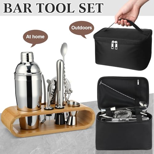 Widecook Bartender Kit Bag with Stand Portable Cocktail Shaker Set, 17 Pcs 25oz Stainless Steel Barware Kit with Jigger, S...