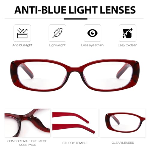 DreamCalf Rectangle Fake Glasses for Women Trendy Y2K Office-Siren Blue Light Glasses with Clear Lenses