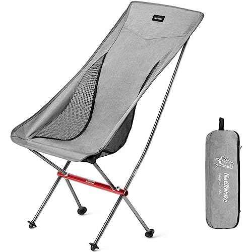 Naturehike Grey Camping Chair, Folding Lightweight Portable Compact Chair, Large Heavy Duty 330lbs for Adults, Hiking Camp Backpacking Travel Beach Picnic Fishing with Storage Bag