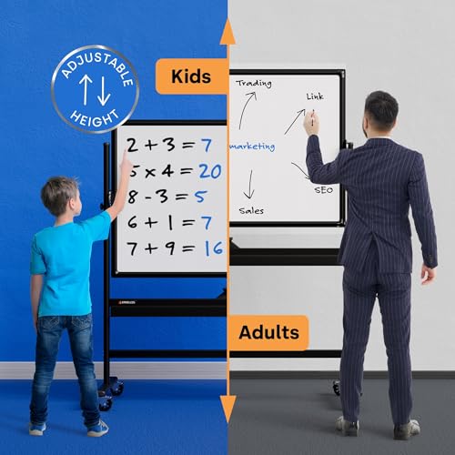 Rolling Dry Erase Board 46 x 32 - Large Portable Magnetic Whiteboard with Stand - Double Sided Easel Style Whiteboard with...