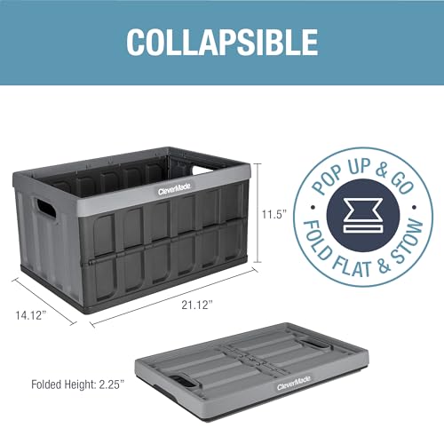 CleverMade Collapsible Storage Bins - Stone 1 Pack 46L - Stackable Containers Heavy Duty Capacity Folding Crates - Space-S...